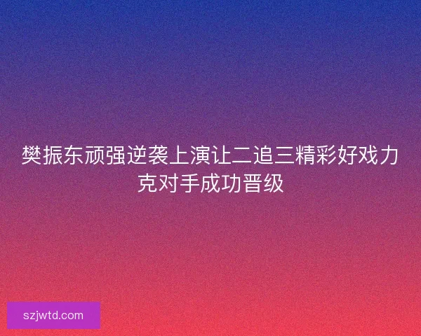 樊振东顽强逆袭上演让二追三精彩好戏力克对手成功晋级