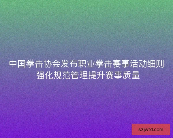 中国拳击协会发布职业拳击赛事活动细则 强化规范管理提升赛事质量